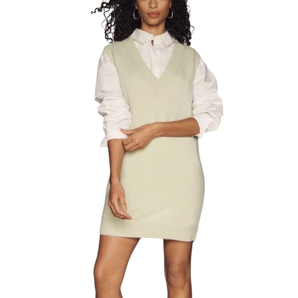 NWT Anthropologie Sunday in Brooklyn Sweater Vest Mini Dress | M | Light Green